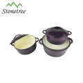 3pcs batterie de cuisine en fonte émaillée